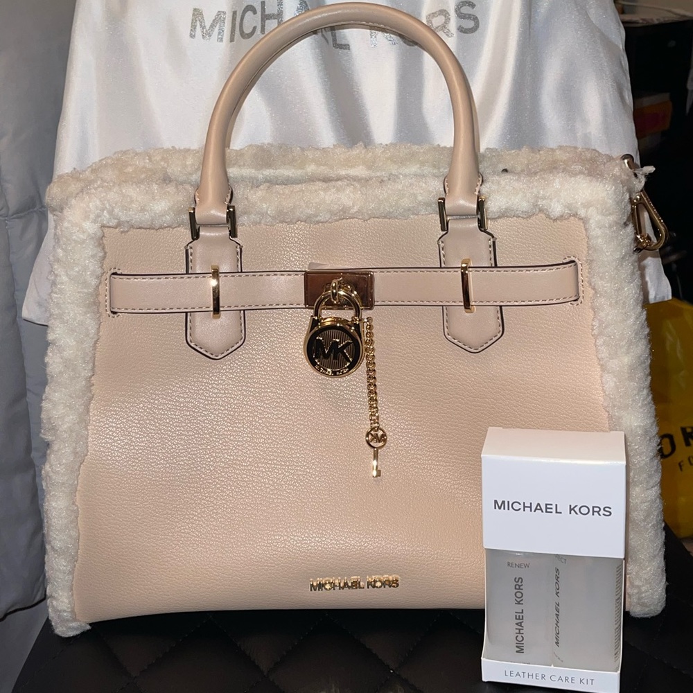 Michael Kors Hamilton MD Satchel Fur Trim